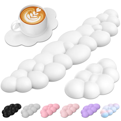 TECKNET Cloud Keyboard Wrist Rest Set, Cloud Wrist Rest with Non-Slip Base, PU Leather Wrist Pad for Keyboard with Ergonomic Memory Foam for Computer Laptop Office Gaming and Pain Relief, White