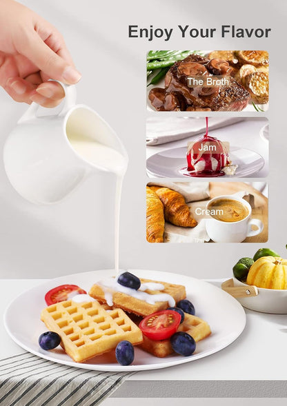 Nucookery Keramik-Milchkännchen-Set (2 Stück, je 120 ml), weiß, kleine Milchkännchen mit Griff für Soßen, Salate, Kaffee und Milch, mikrowellen- und gefriergeeignet, 2er-Set 