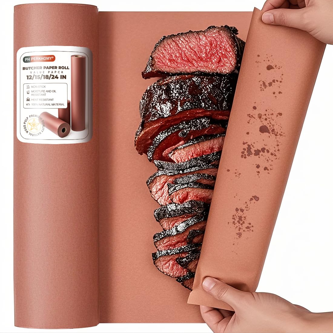 PerkHomy 18" x 200' (2400") Pink Butcher Paper Roll for Smoker BBQ Grilling Smoking Meat Unbleached Uncoated Unwaxed Peach (Pink, 18" x 200')