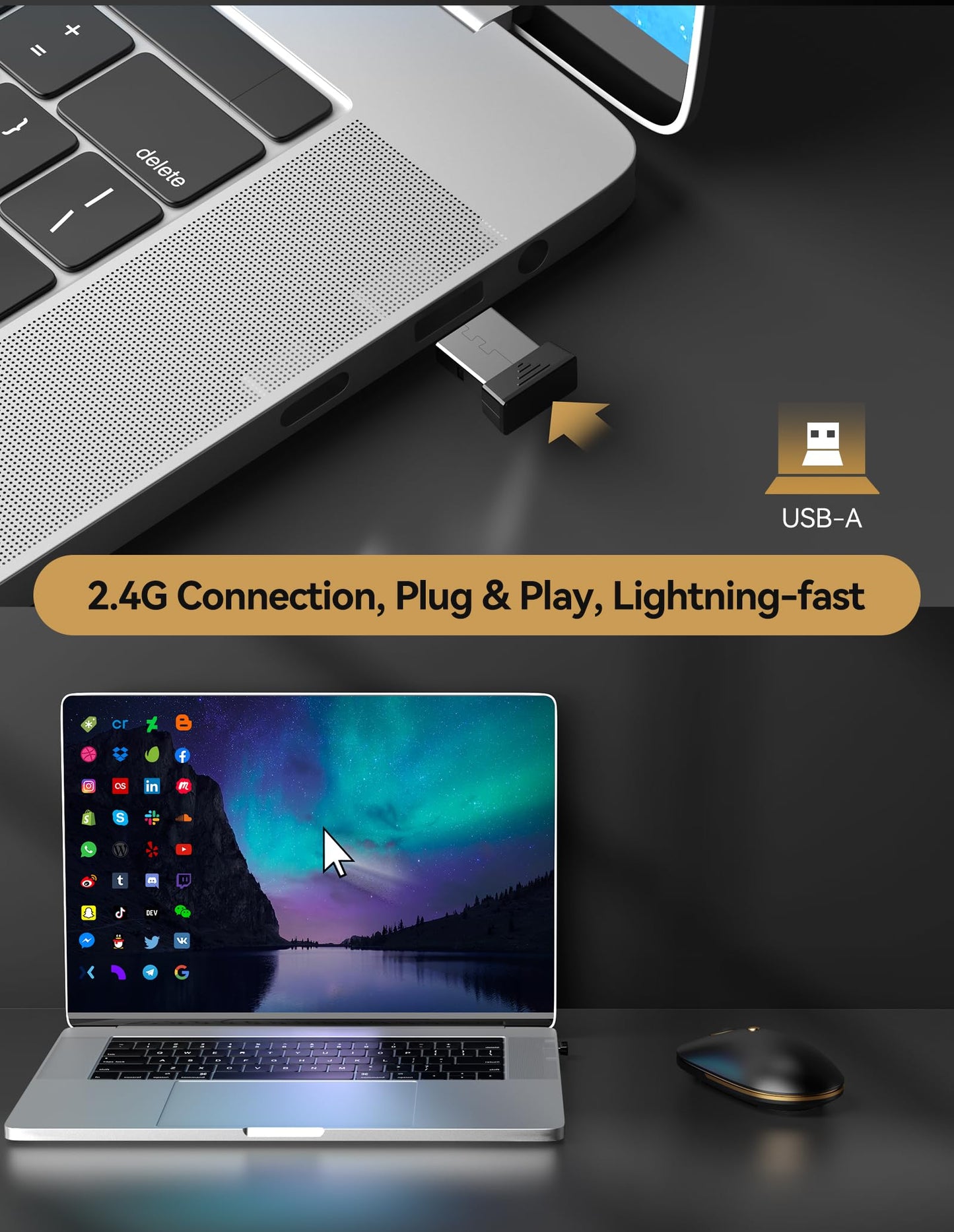 TECKNET Computermaus, 2,4 GHz, leise USB-A-Funkmaus, 4800 DPI, beidhändig bedienbar, leiser Klick, ideal für unterwegs, schlanke, tragbare Funkmaus, kompatibel mit PC, Laptop und MacBook