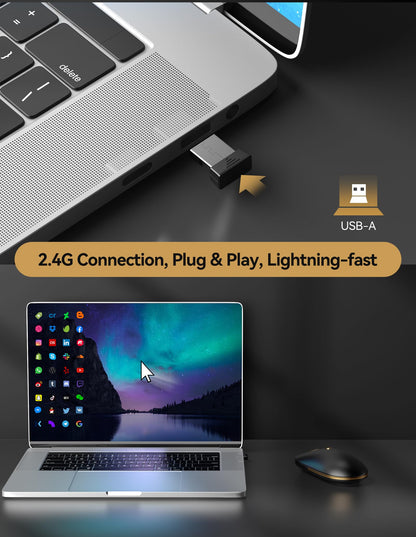 TECKNET Computermaus, 2,4 GHz, leise USB-A-Funkmaus, 4800 DPI, beidhändig bedienbar, leiser Klick, ideal für unterwegs, schlanke, tragbare Funkmaus, kompatibel mit PC, Laptop und MacBook