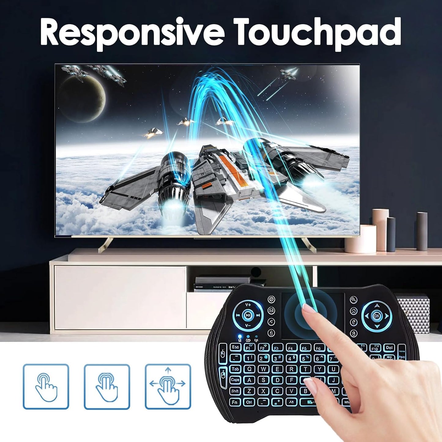 BL Mini-Funktastatur-Fernbedienung mit Touchpad und Maus-Kombination, hintergrundbeleuchtete 2,4-GHz-Mini-Tastatur, kabelloser USB-Dongle, wiederaufladbarer Li-Ionen-Akku für Android TV Box, Smart TV, PC, PS3, Windows, MacOS, Xbox 