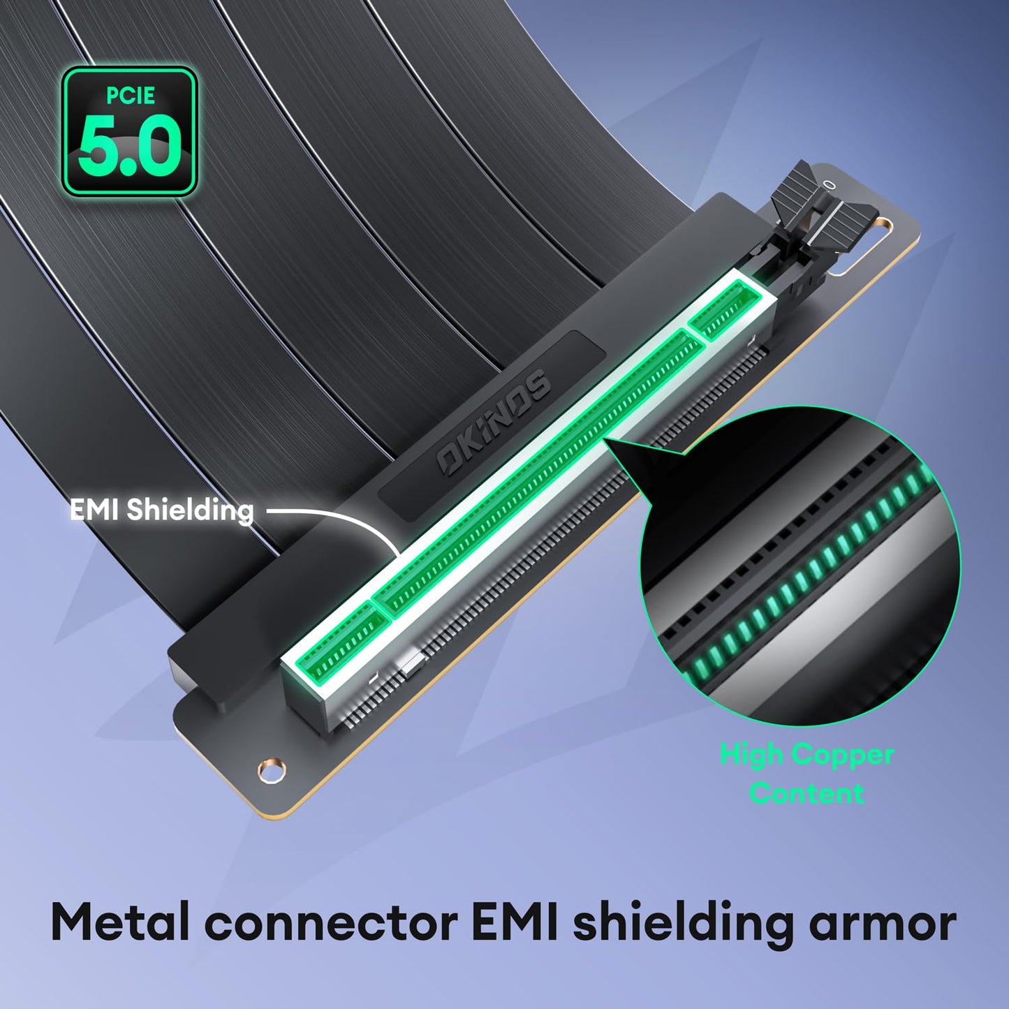 Okinos PCIe 5.0 Riser-Kabel, 64 GB/s für RTX 5090 und RX 9070 GPU, PCIe-Erweiterungskarte, abwärtskompatibel mit PCIe 4.0 und 3.0, 200 mm, Schwarz