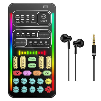 Tragbarer Stimmverzerrer, i9 Live-Soundkarte der 2. Generation, Soundboard mit cooler Beleuchtung – Stimmverfremder/Stimmmodulator für PS4/PS5/Xbox One/PC/Smartphone/Laptops mit einstellbaren Stimmfunktionen