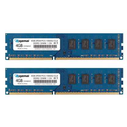 PC3-10600U 8GB Kit (2x4GB) DDR3 10600 1333MHz PC3-10600 4GB 2Rx8 240-Pin DIMM CL9 1,5V Desktop-RAM-Speichermodul