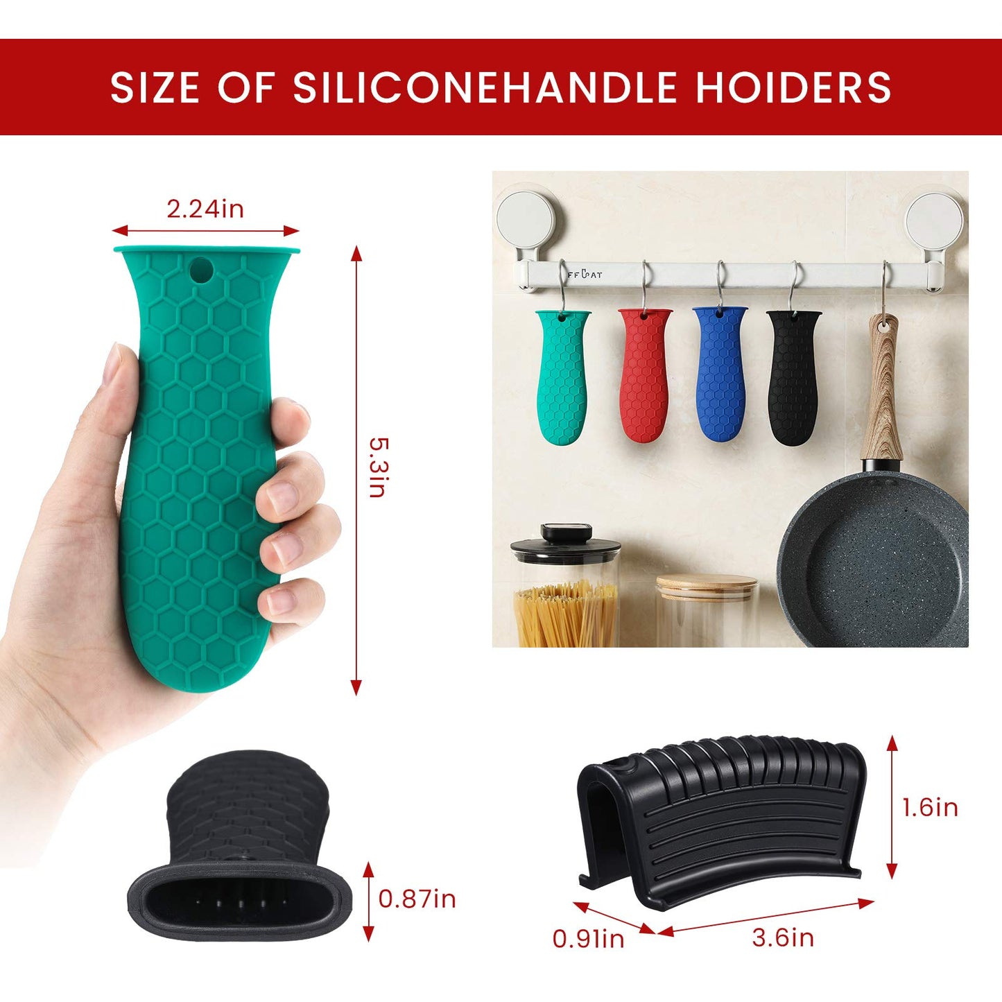 Patelai 8 Pcs Silicone Pot Holders Set Cast Iron Handle Cover Heat Resistant Pot Handle Covers Potholder Non Slip Reusable Pan Sleeve for Frying Pan Kitchen Supplies(Black)