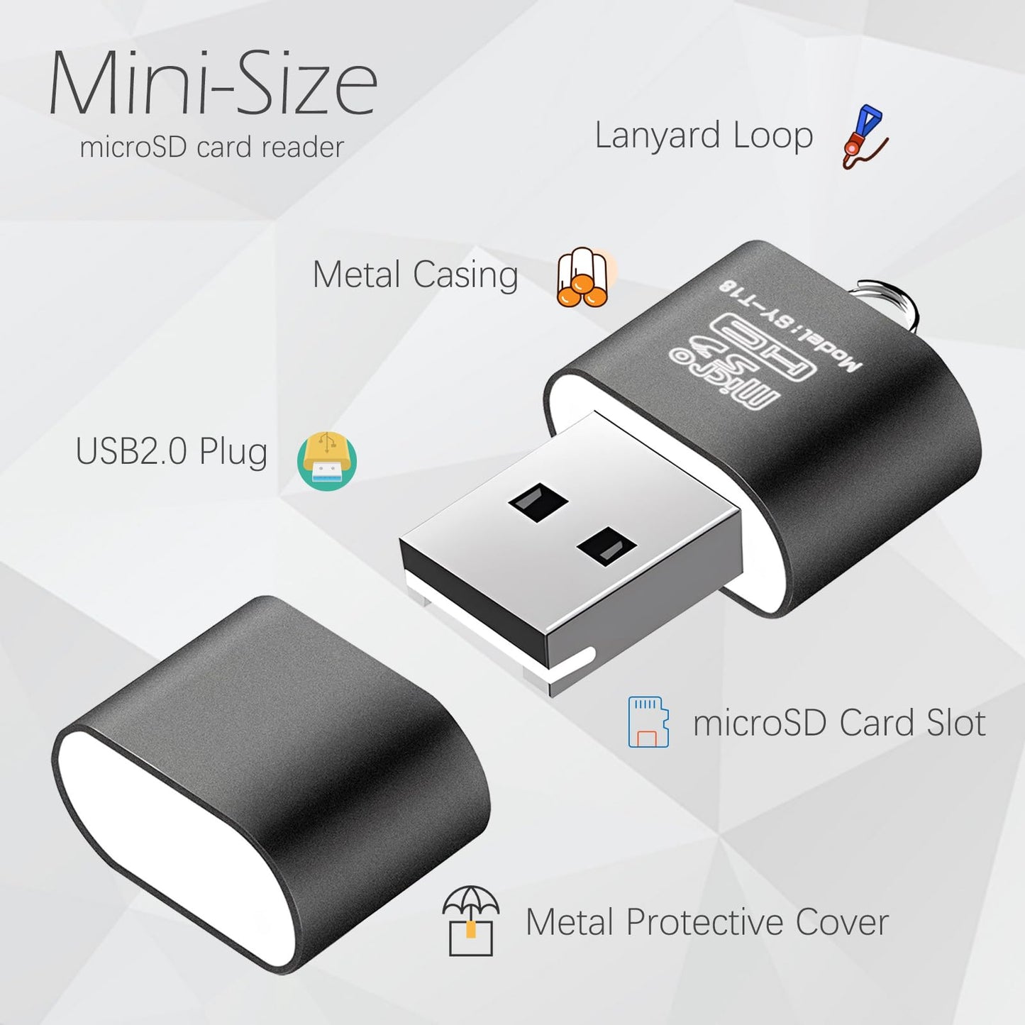 [3er-Pack] Kartenleser für Android, Micro-SD-Karten-zu-USB-Adapter, TF-Kartenleser im Mini-Format für Kameraspeicherkarten, Wansurs-Kartenleser für PC/Laptop (Schwarz)