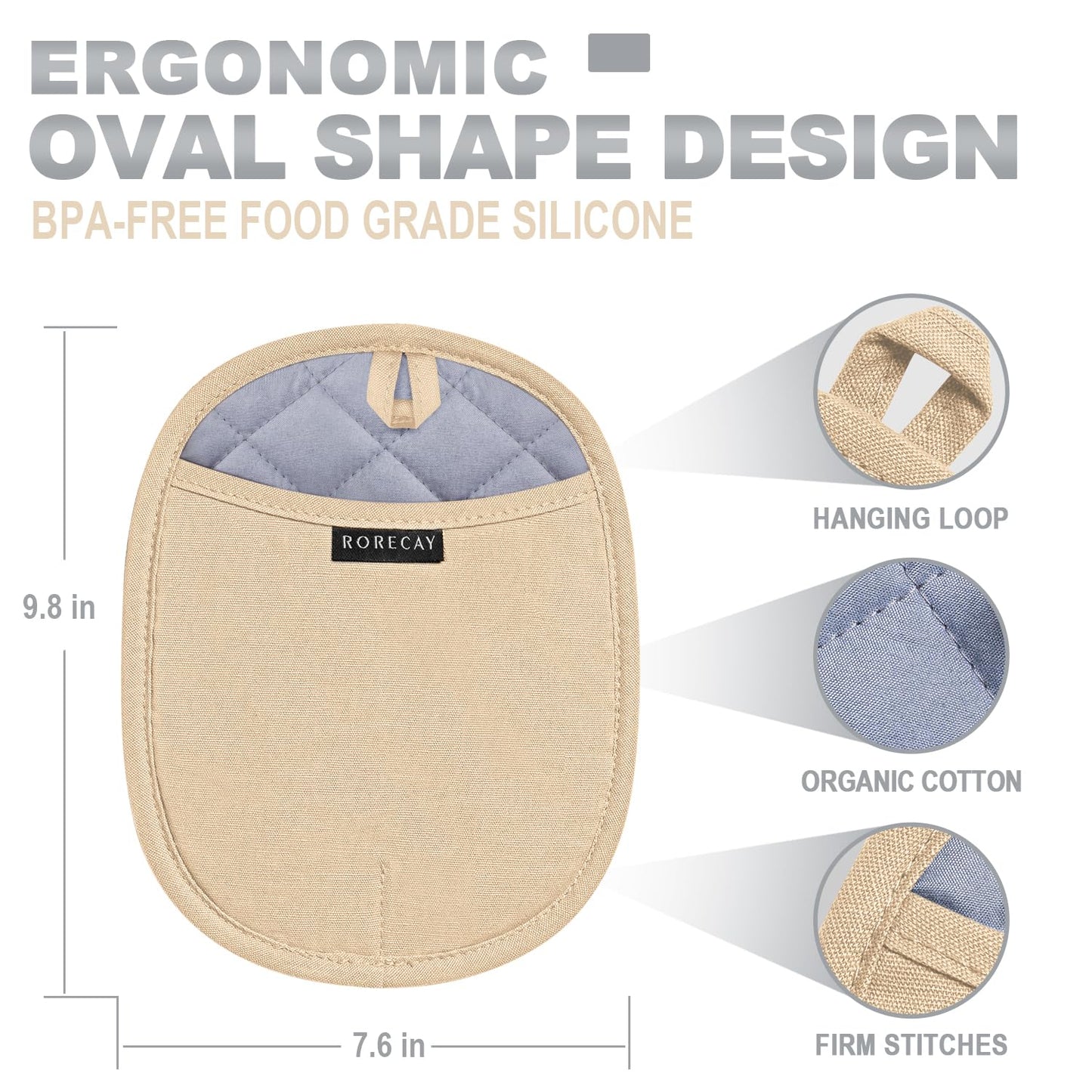 2-Pack Silicone Pot Holders for Kitchen Heat Resistant up to 500°F, Non-Slip Large Hot Pads with Pocket, Quilted Liner Trivets for Countertops Hot Pots and Pans (Gray)