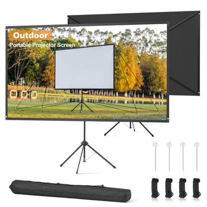 Outdoor-Leinwand, 100 Zoll, 16:9, hohe Verstärkung, mit Ständer, windbeständiges Design für den mobilen Einsatz im Freien, inklusive Seilen und Heringen, 4K-Bildqualität für Heimkino und Camping