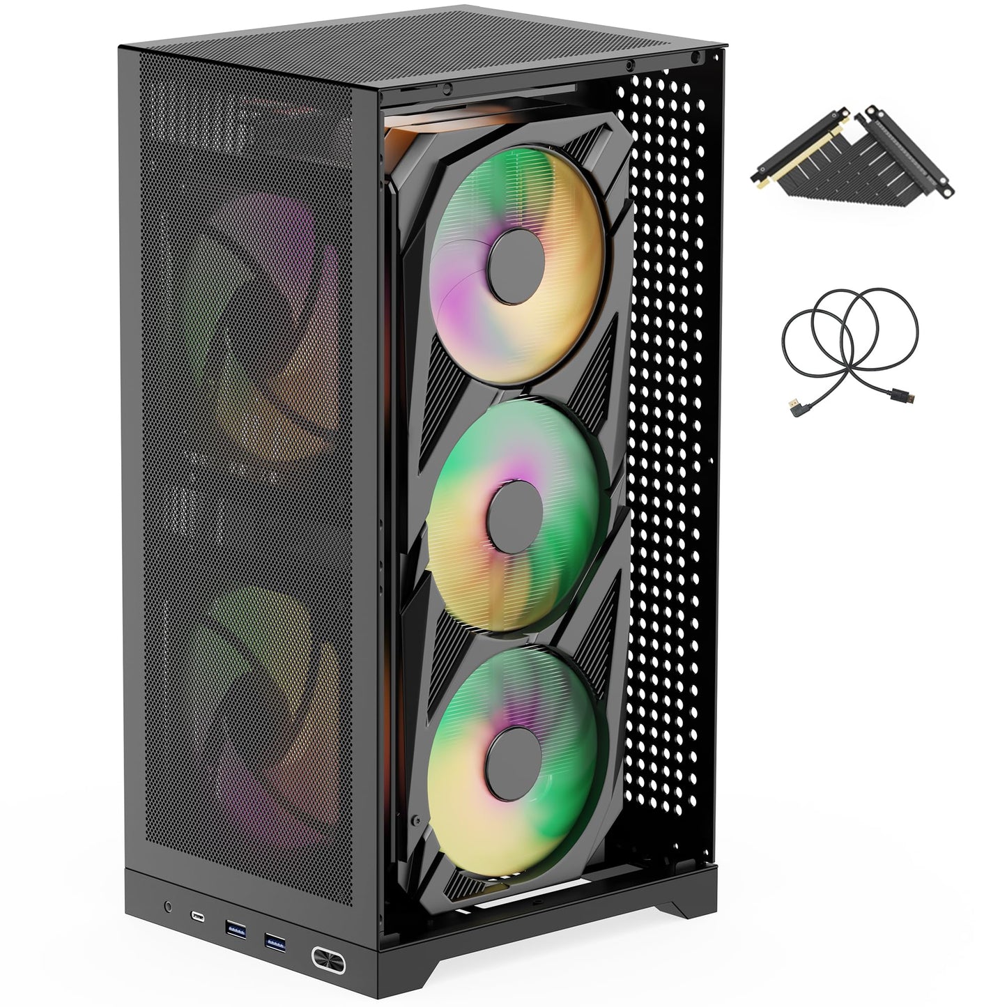 ShinySnake L400 Mini-ITX PC-Gehäuse – 12,1 l SFF High-Airflow-Gaming-Gehäuse, vertikale GPU-Montage bis 350 mm, ATX-Netzteilunterstützung, Platz für bis zu drei 140-mm-Lüfter, PCIe 4.0 Riser und DP 1.4-Kabel im Lieferumfang enthalten, Schwarz