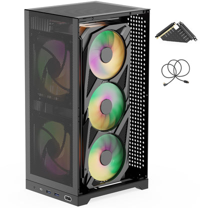 ShinySnake L400 Mini-ITX PC-Gehäuse – 12,1 l SFF High-Airflow-Gaming-Gehäuse, vertikale GPU-Montage bis 350 mm, ATX-Netzteilunterstützung, Platz für bis zu drei 140-mm-Lüfter, PCIe 4.0 Riser und DP 1.4-Kabel im Lieferumfang enthalten, Schwarz