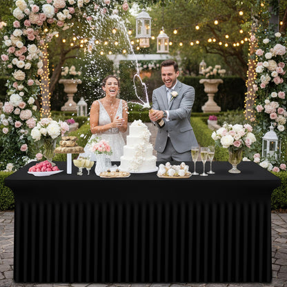 Smiry Spandex-Tischdecke, elastische, dehnbare Tischdecke für 183 cm lange rechteckige Tische, wasserdichte, waschbare Tischdecke für den Außenbereich, Hochzeiten, Bankette und Partys (Schwarz, 183 x 76 x 76 cm)