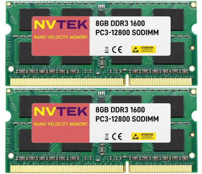 NVTEK 16 GB (2 x 8 GB) DDR3 1600 MHz PC3-12800 SODIMM 2Rx8 1,35 V 204-PIN Non-ECC Laptop-PC-Speicher-Kit
