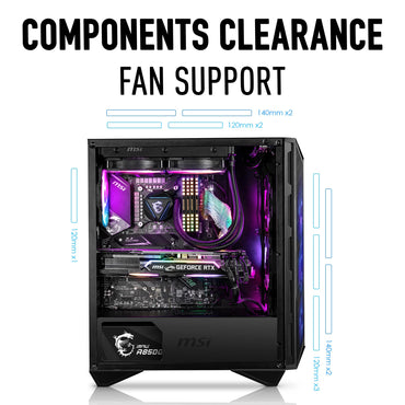 MSI MPG GUNGNIR 111R Mid-Tower-Gaming-PC-Gehäuse – Schwarz, 4 x 120-mm-ARGB-Lüfter, 2 x USB 3.2 Gen2 Typ-C, Seitenwand aus gehärtetem Glas, magnetischer Staubfilter, Mystic Light RGB, ATX, m-ATX, Mini-ITX