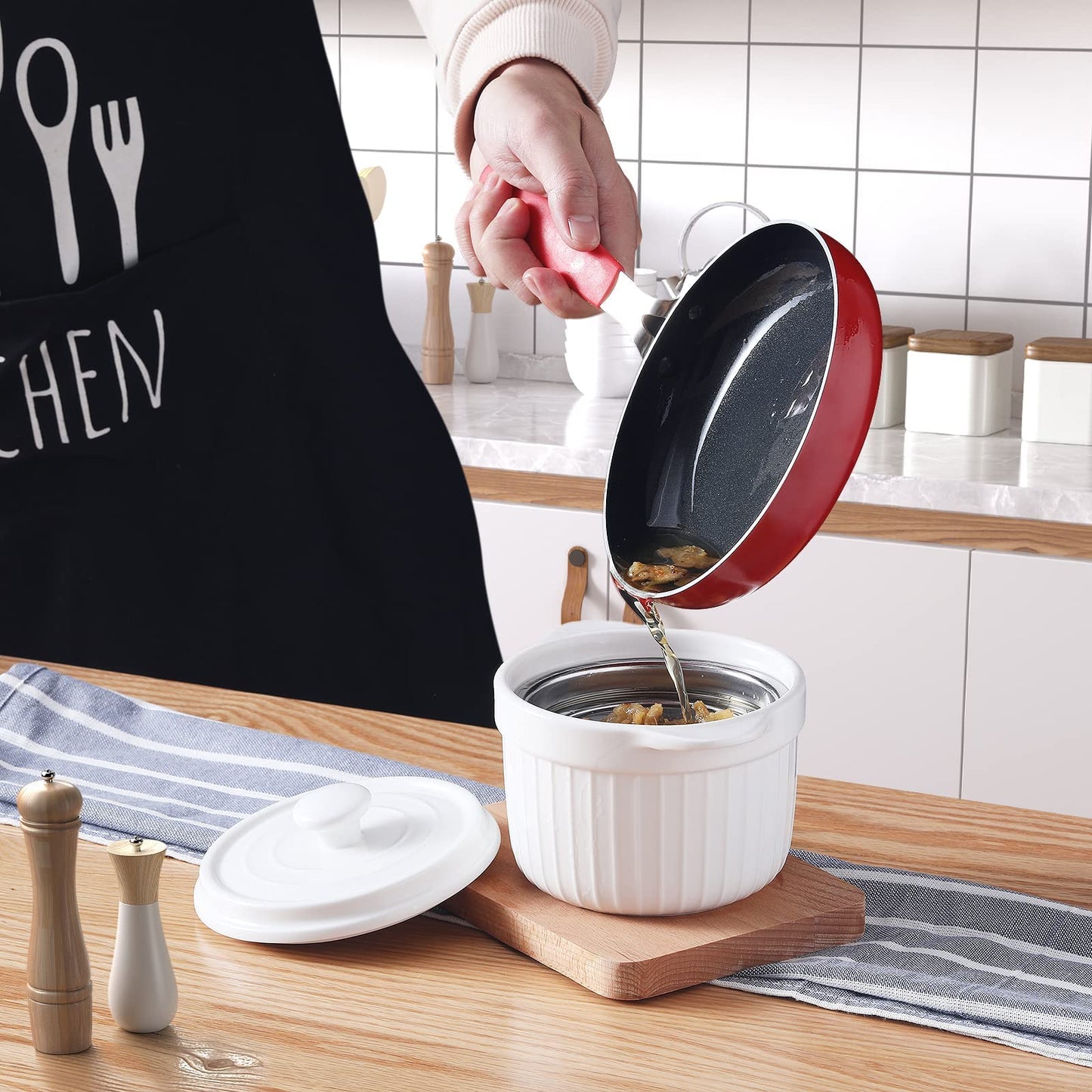 ONTUBE Keramik-Aufbewahrungsbehälter für Speckfett mit Sieb, Frittieröl-Aufbewahrungsdose, Türkis 