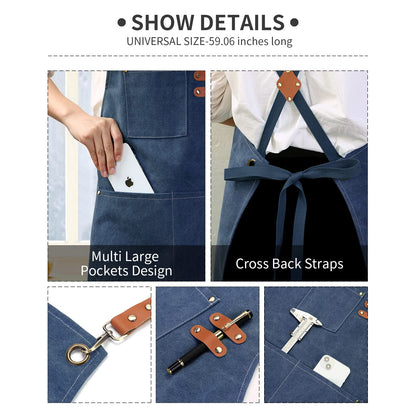 ZOMAO Kochschürze, Baumwoll-Canvas-Schürze mit gekreuztem Rückenteil und Taschen für Damen und Herren, verstellbare Träger und große Taschen, Küchenschürze zum Kochen und Backen 