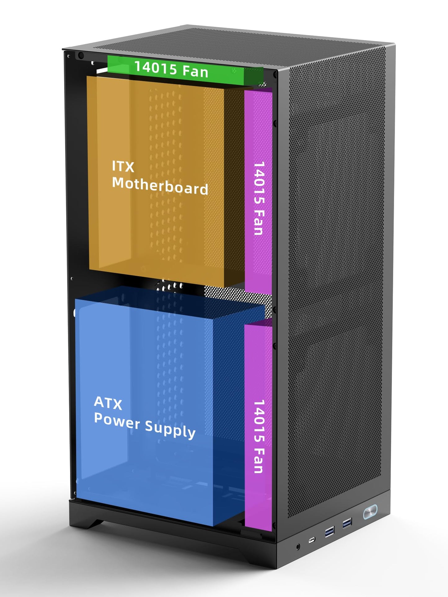 ShinySnake L400 Mini-ITX PC-Gehäuse – 12,1 l SFF High-Airflow-Gaming-Gehäuse, vertikale GPU-Montage bis 350 mm, ATX-Netzteilunterstützung, Platz für bis zu drei 140-mm-Lüfter, PCIe 4.0 Riser und DP 1.4-Kabel im Lieferumfang enthalten, Schwarz