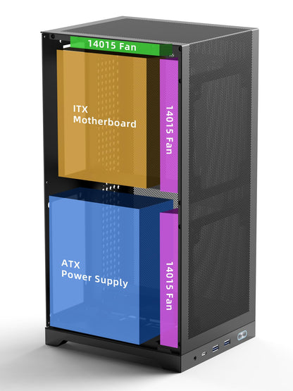 ShinySnake L400 Mini-ITX PC-Gehäuse – 12,1 l SFF High-Airflow-Gaming-Gehäuse, vertikale GPU-Montage bis 350 mm, ATX-Netzteilunterstützung, Platz für bis zu drei 140-mm-Lüfter, PCIe 4.0 Riser und DP 1.4-Kabel im Lieferumfang enthalten, Schwarz