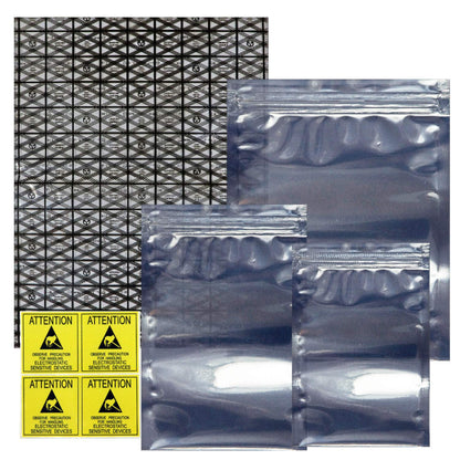 Antistatische Beutel mit offener Oberseite und wiederverschließbarem Verschluss, ESD-Abschirmbeutel mit antistatischen Etiketten für Festplatten, SSDs, HDDs, Motherboards, Grafikkarten, RAM und elektronische Geräte (40er-Packung) (verschiedene Größen)