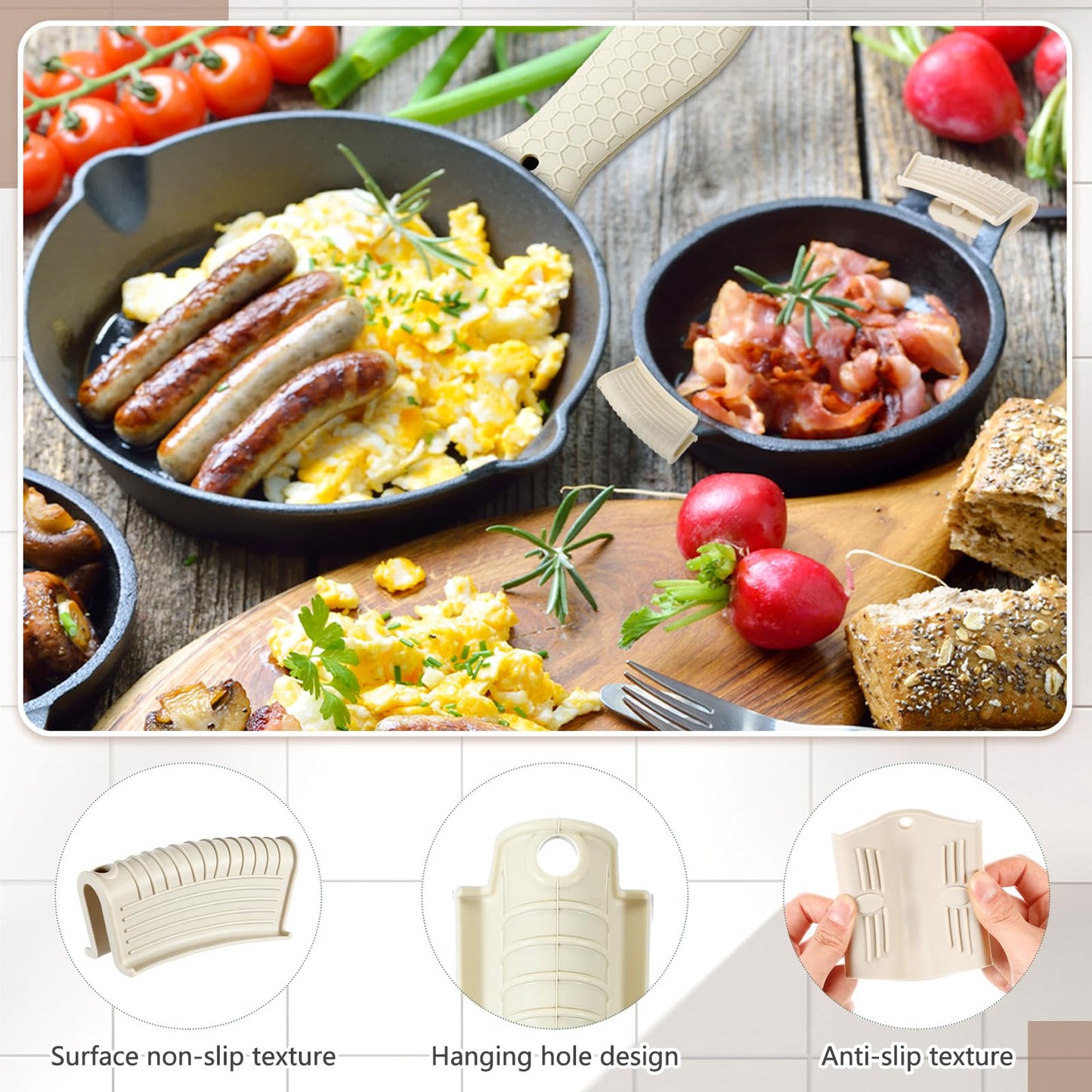 Patelai 8 Pcs Silicone Pot Holders Set Cast Iron Handle Cover Heat Resistant Pot Handle Covers Potholder Non Slip Reusable Pan Sleeve for Frying Pan Kitchen Supplies(Black)