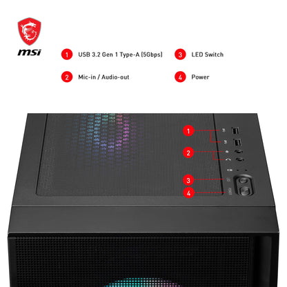 MSI MAG Forge 321R Airflow – Premium-Midi-Tower-Gaming-PC-Gehäuse – Seitenwand aus gehärtetem Glas – 120-mm-ARGB-Lüfter – Unterstützung für Flüssigkeitskühlung mit Radiatoren bis zu 360 mm – Belüftete Frontblende
