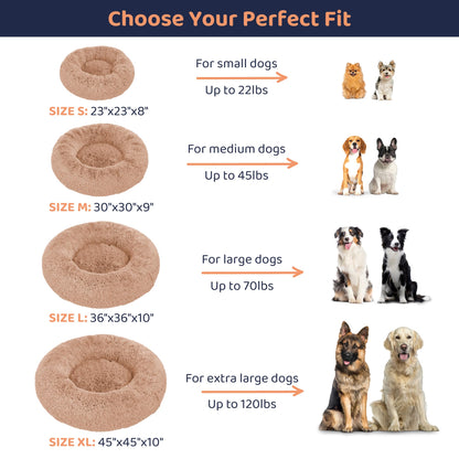 Petloox Donut-Hundebett – Premium-Komfort zur Linderung von Angstzuständen – Flauschiges und beruhigendes Design mit ultraweicher Unterstützung | Gemütliches rundes Hundebett in superweicher Kreisform (Größe M Kamel)