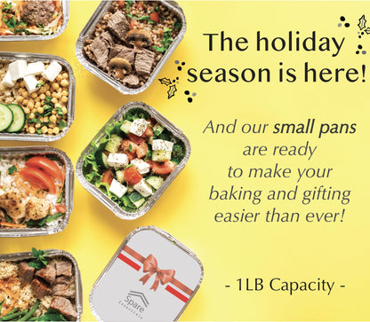 Spare Essentials 55er-Pack – Kleine Folienschalen mit Deckel – Lebensmittelbehälter zum Mitnehmen mit Deckel, 450 g Mini-Aluminiumschalen, gefriergeeignet, hitzebeständige Aluminium-Behälter für die Essenszubereitung, 14 x 11,5 x 4,8 cm