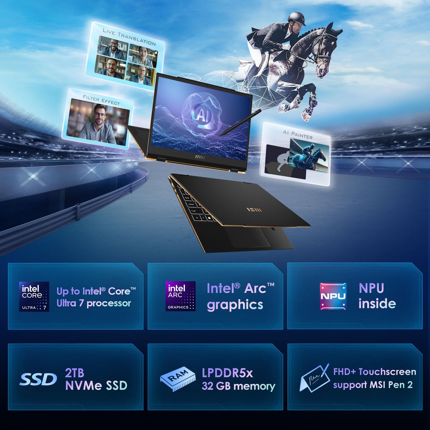 MSI Summit 13 AI+ Evo (2024) 13,3" FHD+ Profi-Laptop: Intel Core Ultra 7-258V, ARC-Grafik, 32 GB LPDDR5X, 2 TB NVMe SSD, Thunderbolt 4, Windows 11 Pro: Tintenschwarz A2VMTG-017US