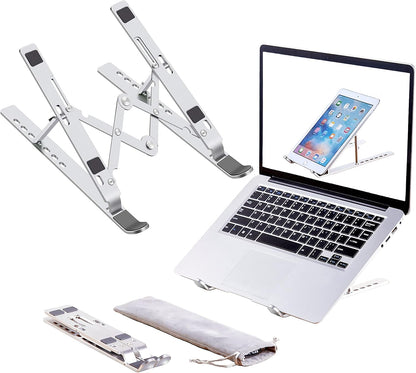 Laptopständer, Laptop-Erhöhung, Computerständer für den Schreibtisch, verstellbarer, faltbarer, tragbarer Desktop-Halter aus Aluminium, kompatibel mit MacBook Air Pro, iPad, Lenovo, 10-15,6" Laptops und Tablets (Silber) 
