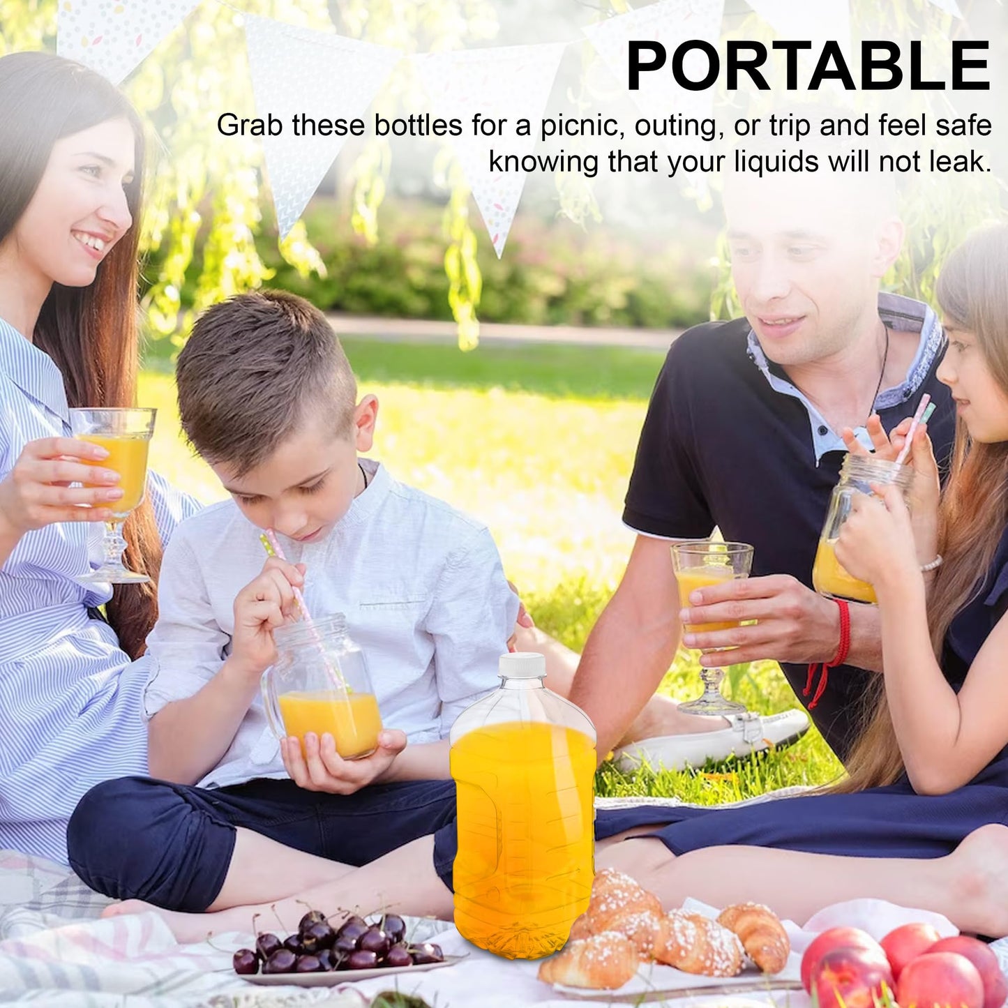 MT Products Saftflaschen aus transparentem PET-Kunststoff, 1,9 Liter (64 oz) – Leerbehälter mit Originalitätsverschluss (4er-Set) – Hergestellt in den USA