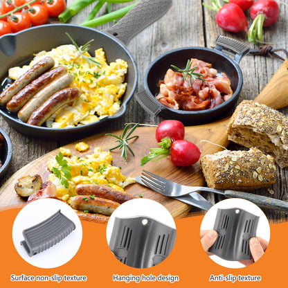 Patelai 8 Pcs Silicone Pot Holders Set Cast Iron Handle Cover Heat Resistant Pot Handle Covers Potholder Non Slip Reusable Pan Sleeve for Frying Pan Kitchen Supplies(Black)