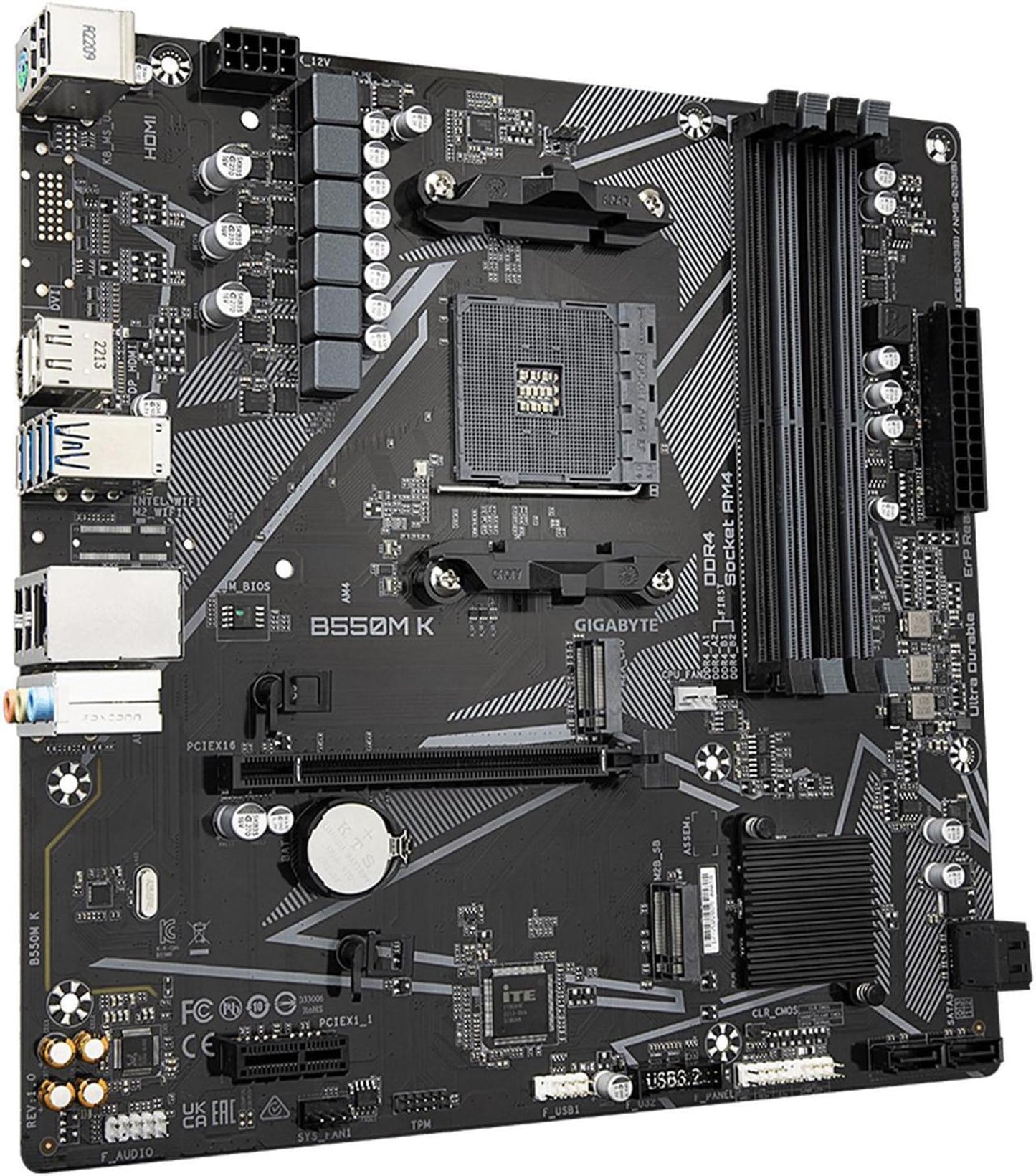 Micro Center AMD Ryzen 5 5500 Desktop-Prozessor mit GIGABYTE B550M K Motherboard (Micro-ATX, DDR4, Dual M.2, SATA 6Gb/s, PCIe 4.0)