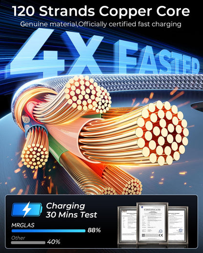 MRGLAS USB-C-auf-USB-C-Kabel 60W [4er-Pack, 3 m + 2 m + 1 m + 0,5 m] [90°, vergoldet] Typ-C-Ladegerät Schnellladen für iPhone 17, 16 Pro Max, 15 Plus, USB-C-Ladekabel für Samsung S25, S24, iPad Pro, MacBook Pro