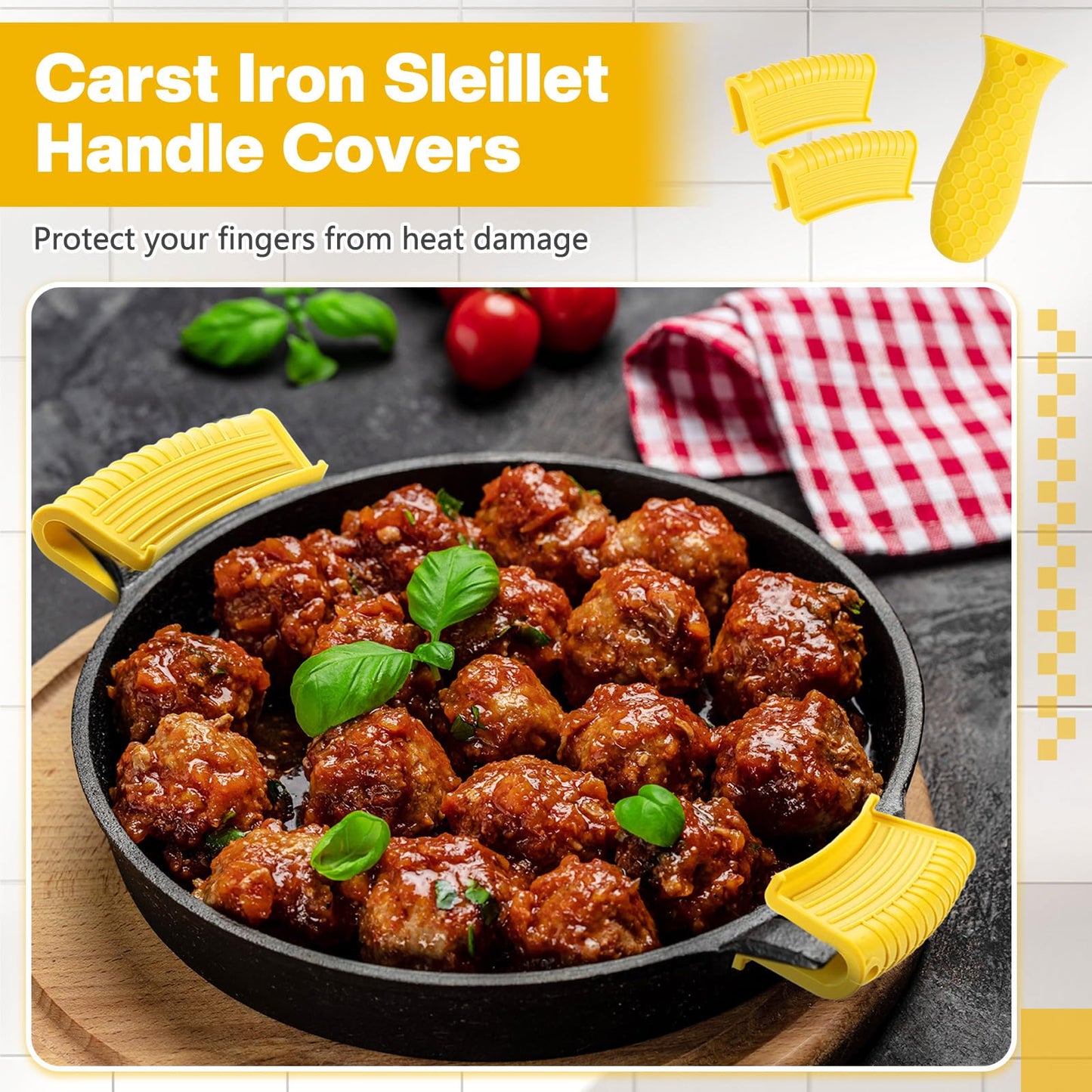 Patelai 8 Pcs Silicone Pot Holders Set Cast Iron Handle Cover Heat Resistant Pot Handle Covers Potholder Non Slip Reusable Pan Sleeve for Frying Pan Kitchen Supplies(Black)