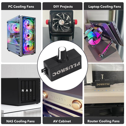 PlusRoc 12V PWM PC Fan Controller with USB Type-C Power Cable & 4-Pin 4-Way Fan Hub Splitter, DC 12V Fan Speed Controller, 8W Output(Lite)