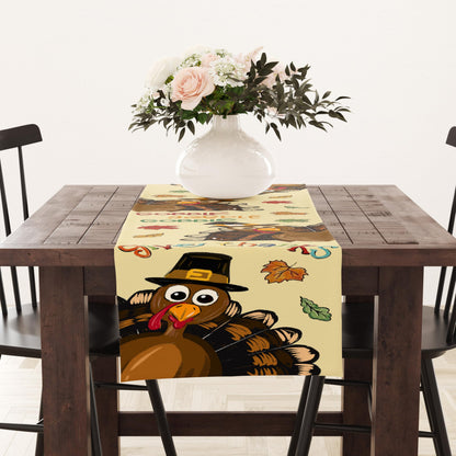 Tischläufer mit Truthahnmotiv, Ahornblätter und Thanksgiving-Motiv, 13 x 72 Zoll (ca. 33 x 183 cm), ideal als herbstliche Tischdekoration für Küche und Esszimmer.