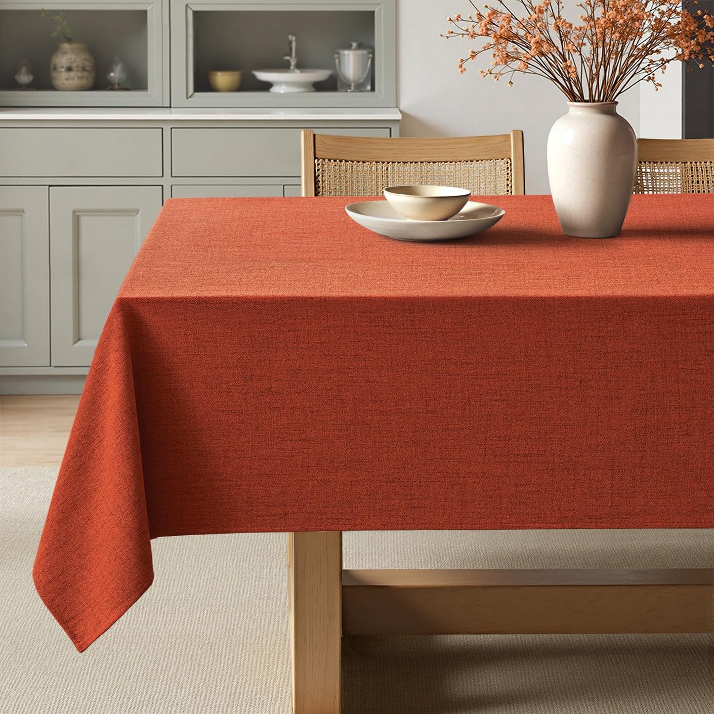 MIULEE Burnt Orange Linen Polyester Tablecloth Fall Thanksgiving 60x84 Inch Rectangle Table Cloth Waterproof,Stain Resistant & Wrinkle Resistant for Dining Party Wedding