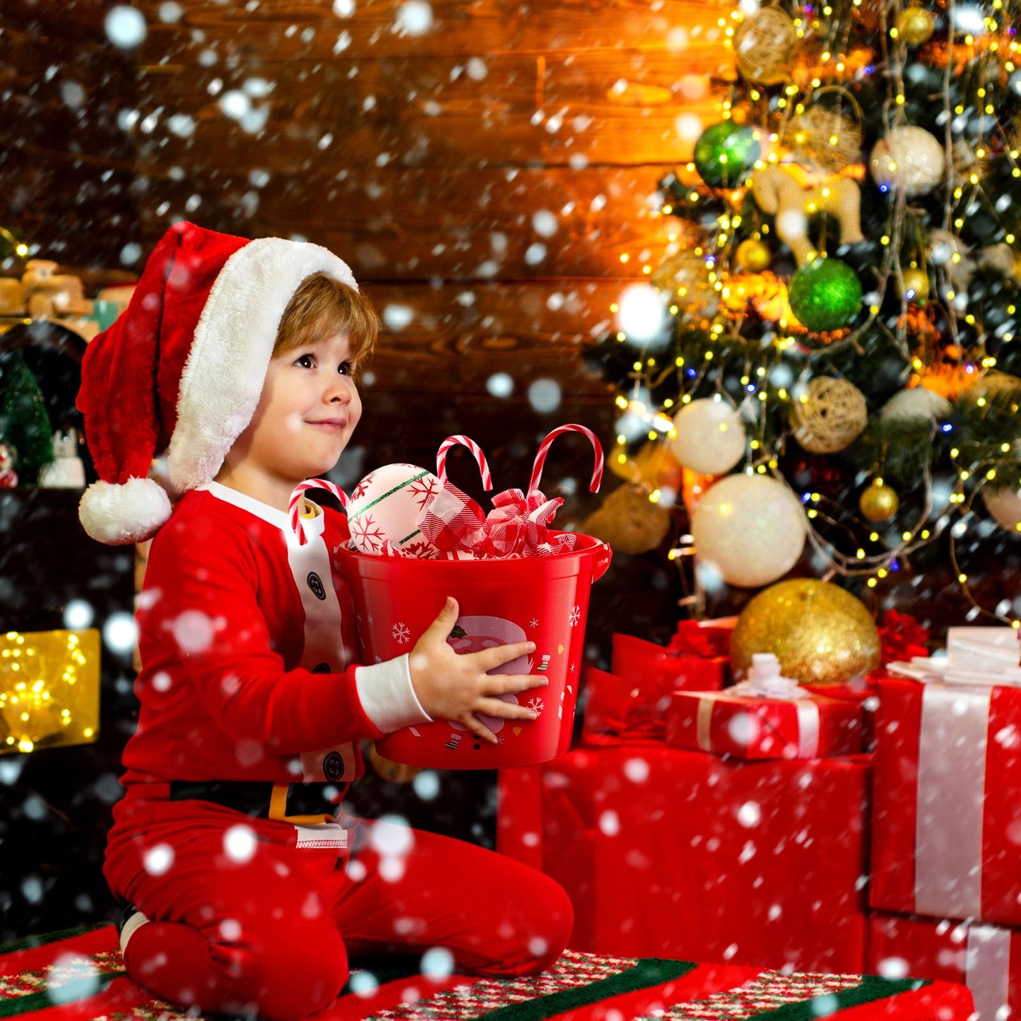 Sliner 24er-Packung Kunststoff-Weihnachtseimer mit Griffen, 14,5 x 11,5 x 11,5 cm (5,71 x 4,53 x 4,53 Zoll), Weihnachtsmann-Eimer, Weihnachtseimer für Geschenke, Süßigkeiten, Spielzeugkörbe, Gastgeschenke für Weihnachtsfeiern