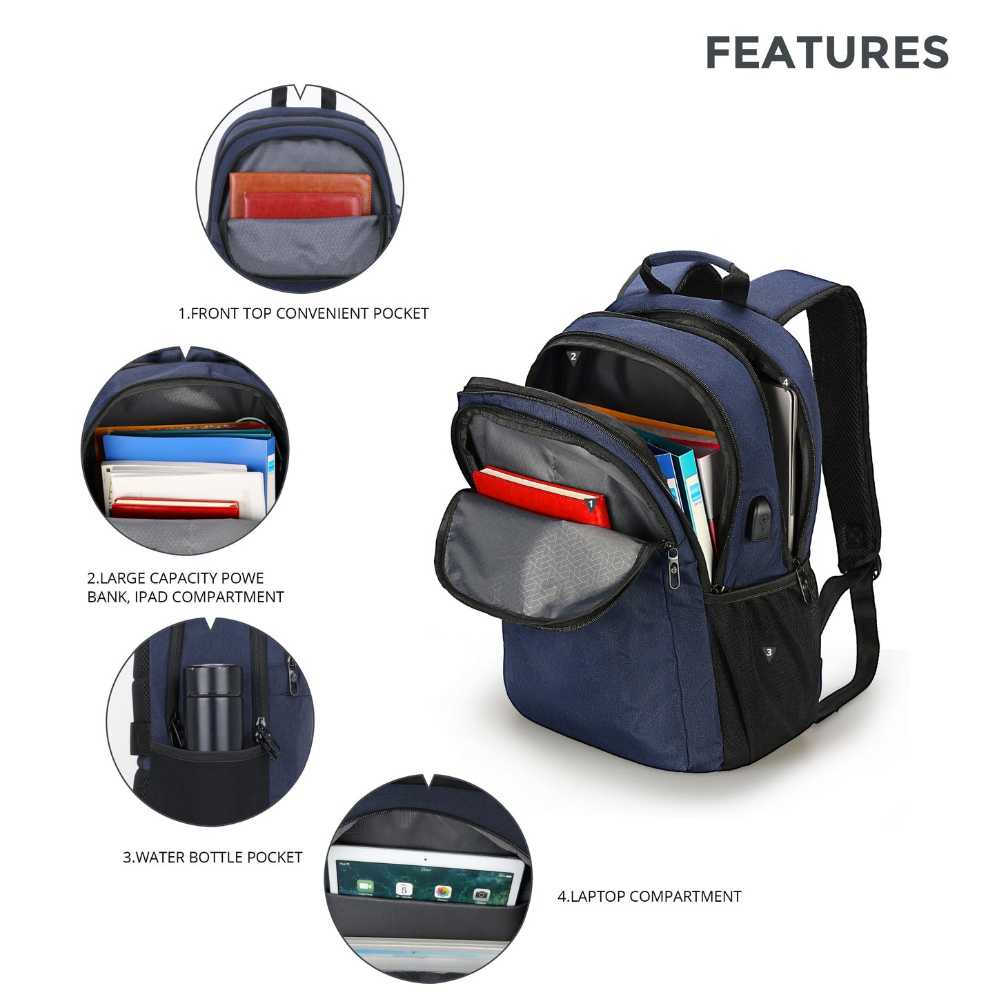 Swissdigital Design College 17-Zoll-Laptop-Rucksack, schlanker Business-Reise-Laptop-Rucksack mit USB-Ladeanschluss für Damen- und Herren-Laptops, Dunkelblau (BIBERSTEIN SD1636-12)