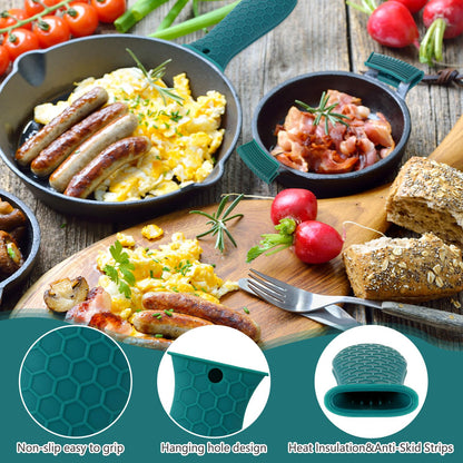 Patelai 8 Pcs Silicone Pot Holders Set Cast Iron Handle Cover Heat Resistant Pot Handle Covers Potholder Non Slip Reusable Pan Sleeve for Frying Pan Kitchen Supplies(Black)