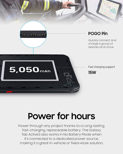 Samsung Galaxy Tab Active3 Enterprise Edition 8" Robustes Mehrzweck-Tablet | 64 GB, WLAN &amp; LTE (SIM-Lock-frei) | Biometrische Sicherheit (SM-T577UZKDN14), Schwarz (Generalüberholt)