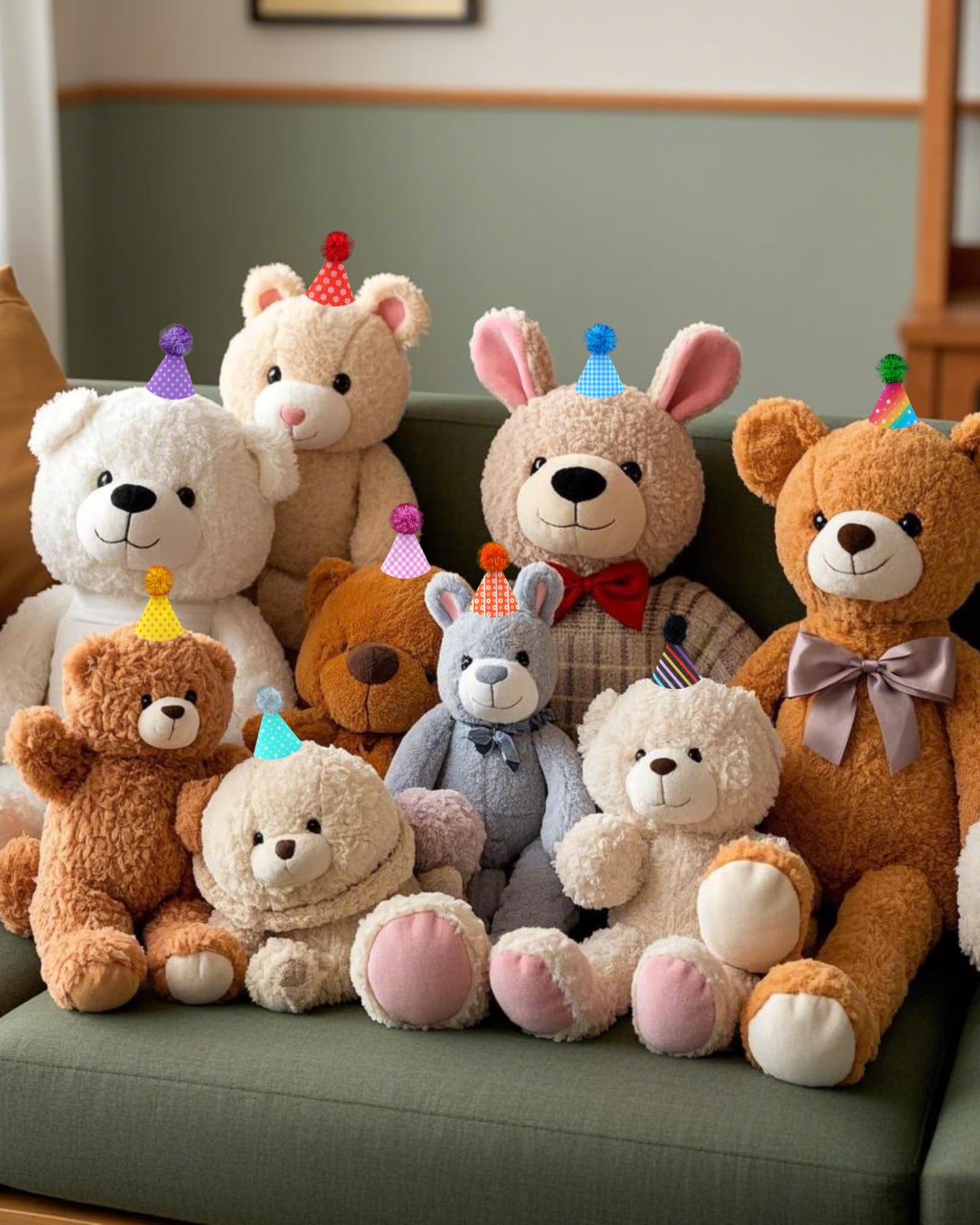 Haustiershow 10er-Pack Mini-Partyhüte für kleine Hunde, Kuscheltiere, Puppen, Welpen und Katzen, verstellbares Stirnband, bunte Filzhüte für die Feiertage, Kätzchen, Haustierpflege-Kostümzubehör