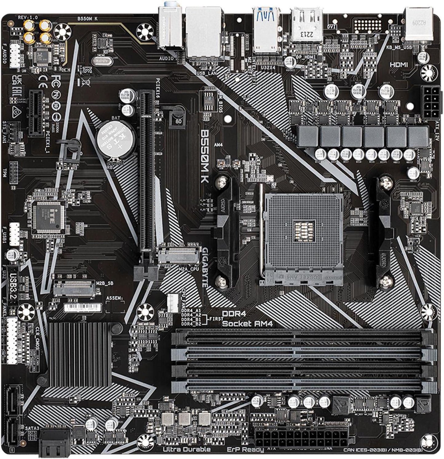 Micro Center AMD Ryzen 5 5500 Desktop-Prozessor mit GIGABYTE B550M K Motherboard (Micro-ATX, DDR4, Dual M.2, SATA 6Gb/s, PCIe 4.0)