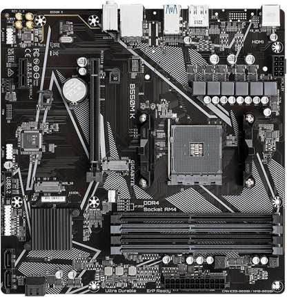 Micro Center AMD Ryzen 5 5500 Desktop-Prozessor mit GIGABYTE B550M K Motherboard (Micro-ATX, DDR4, Dual M.2, SATA 6Gb/s, PCIe 4.0)
