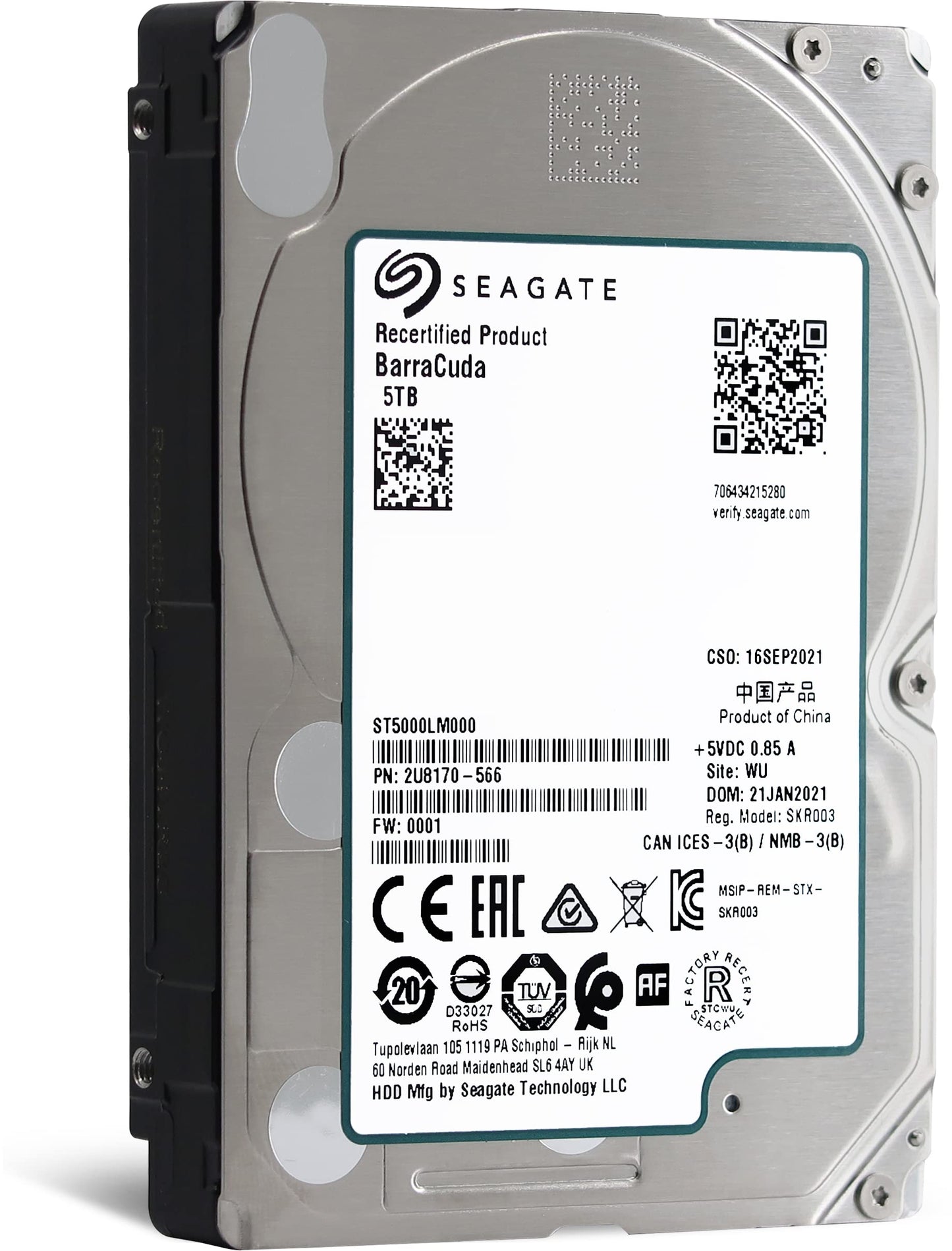 Seagate BarraCuda Interne Festplatte 5 TB SATA 6 Gbit/s 128 MB Cache 2,5 Zoll 15 mm (ST5000LM000) (Generalüberholt)