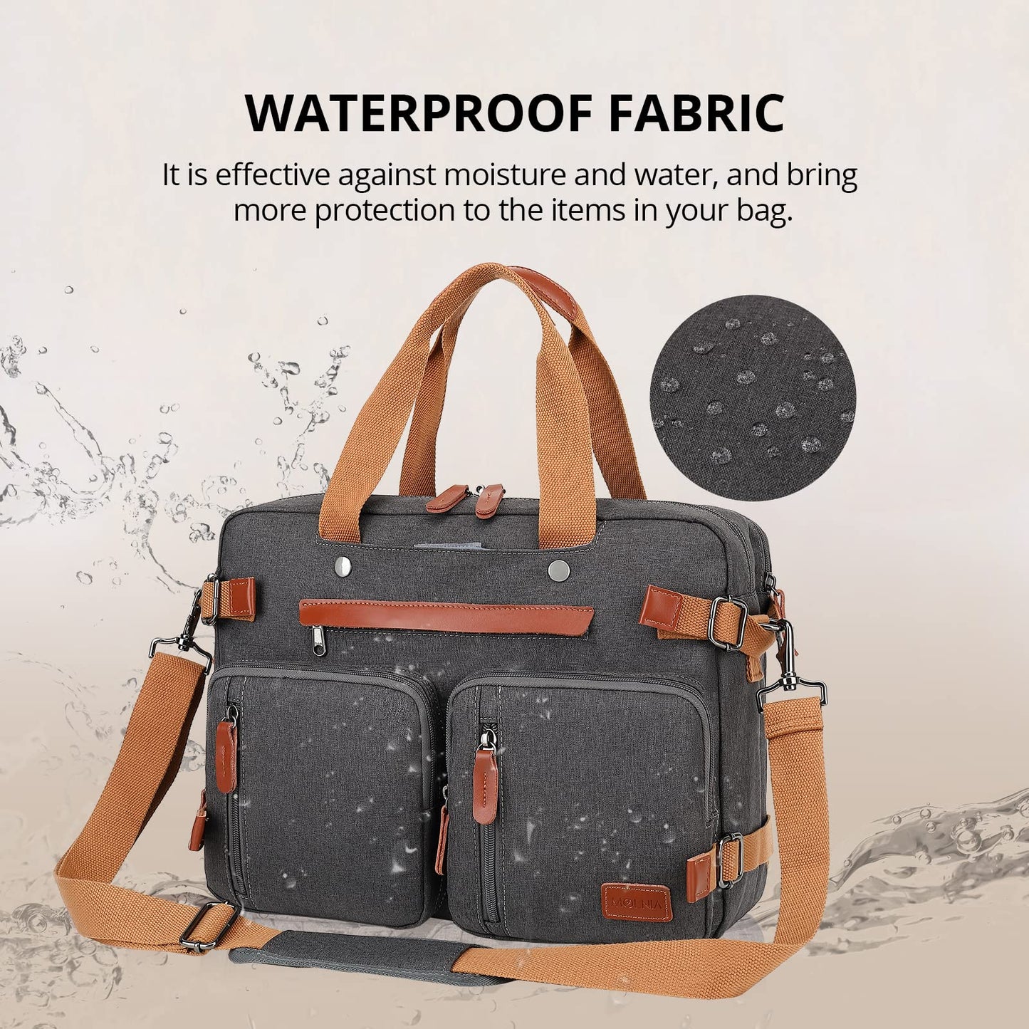 MOLNIA 3-in-1-Laptoptasche für Herren, 17,3-Zoll-Arbeitstasche für Herren, Laptop-Rucksack, Aktentasche, Umhängetasche, Computertasche für Laptops für Damen und Herren, Schwarz 