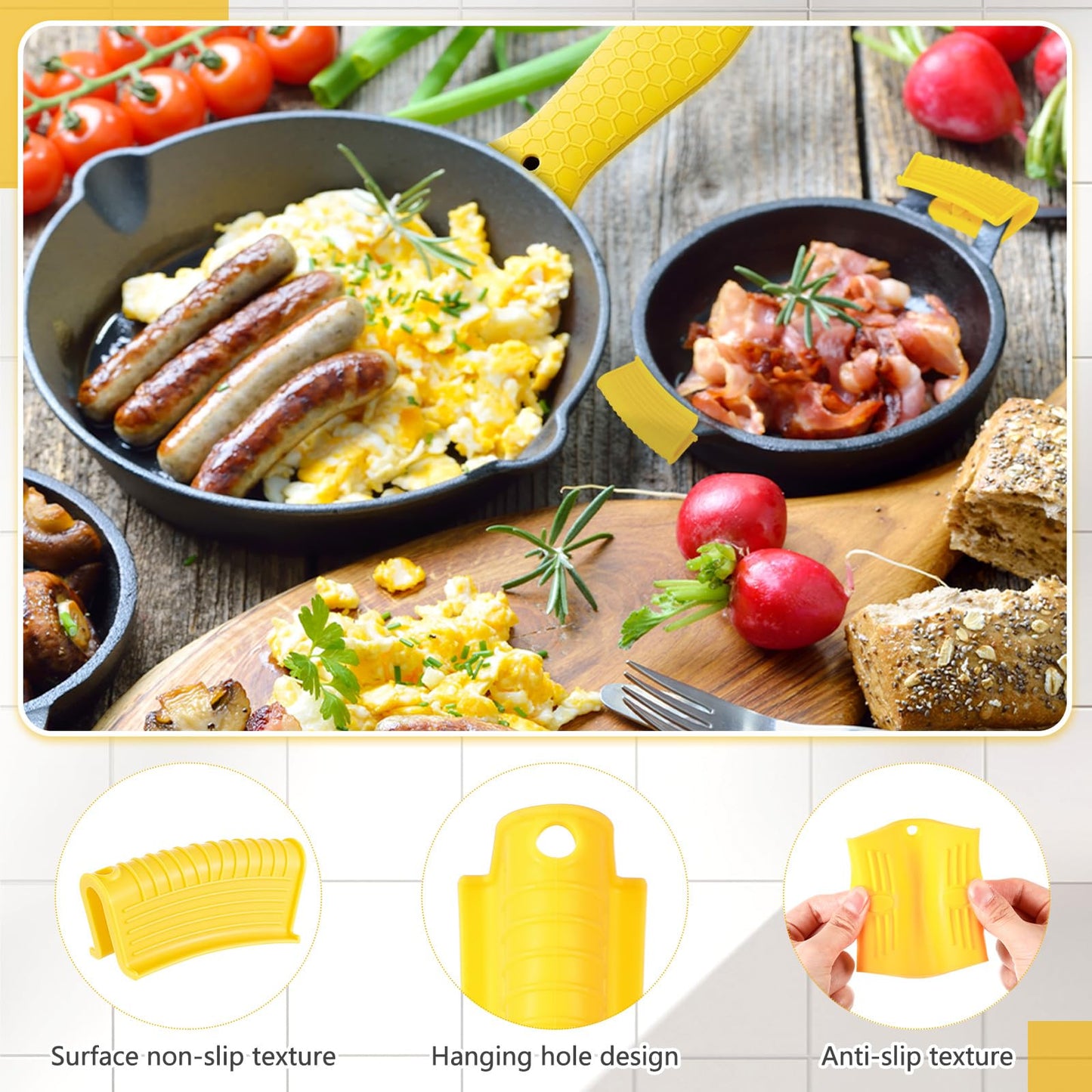 Patelai 8 Pcs Silicone Pot Holders Set Cast Iron Handle Cover Heat Resistant Pot Handle Covers Potholder Non Slip Reusable Pan Sleeve for Frying Pan Kitchen Supplies(Black)