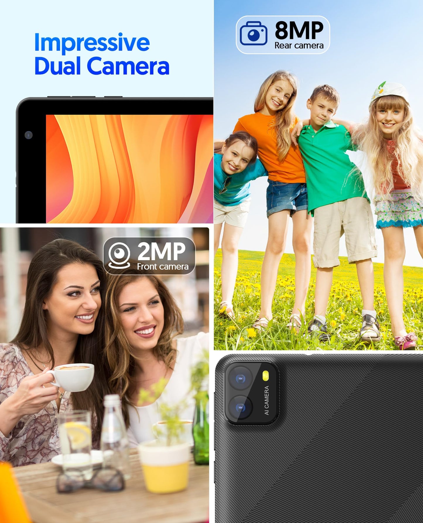 PUTECCH Android-Tablet, 7 Zoll, Android 14, 8 GB RAM, 64 GB ROM (erweiterbar auf 1 TB), Octa-Core-Prozessor, 5G Wi-Fi 6, Dual-Kamera (2 MP + 8 MP), 3500-mAh-Akku, Bluetooth, Schwarz