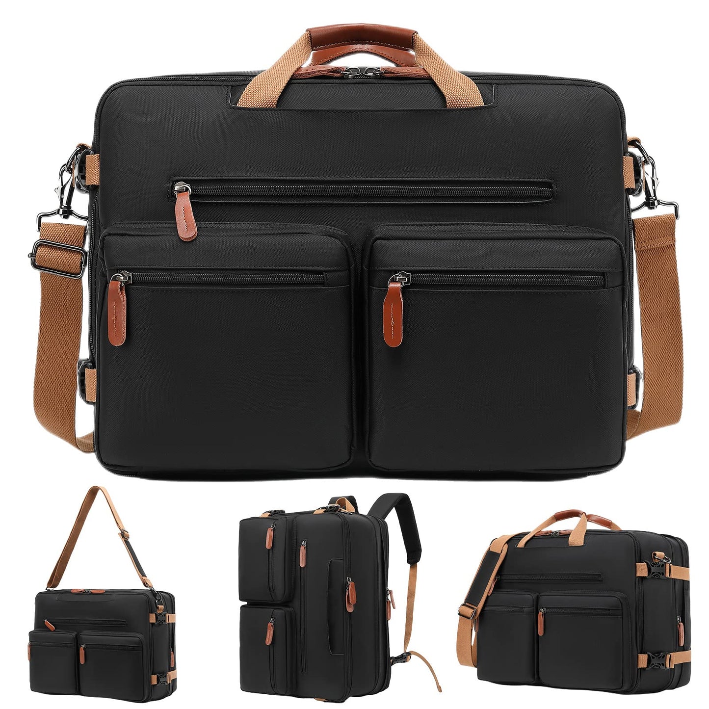 MOLNIA 3-in-1-Laptoptasche für Herren, 17,3-Zoll-Arbeitstasche für Herren, Laptop-Rucksack, Aktentasche, Umhängetasche, Computertasche für Laptops für Damen und Herren, Schwarz 