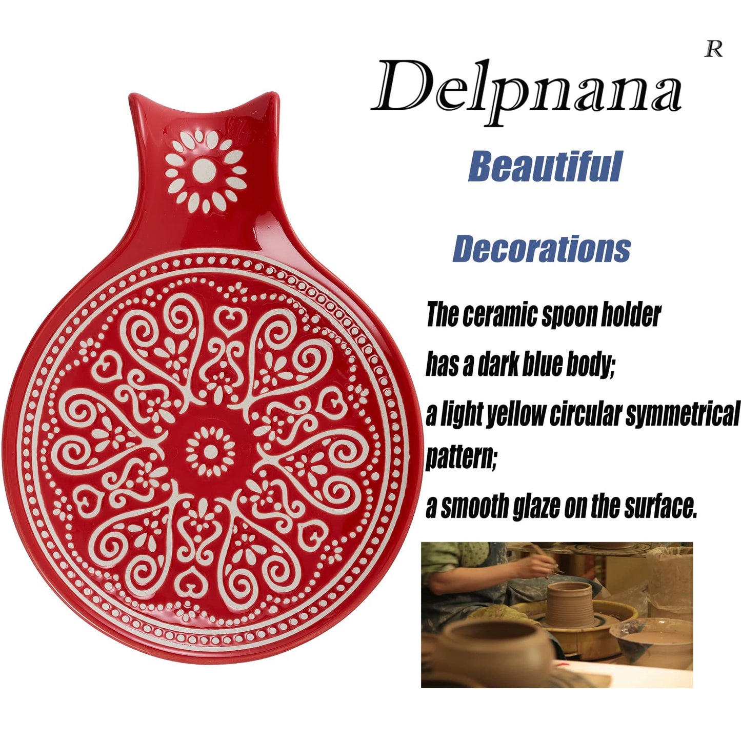 Löffelablage aus Keramik, Kochlöffelhalter für Küchenarbeitsplatte/Herd/Esstisch, modernes Landhausdekor, groß (blau) 